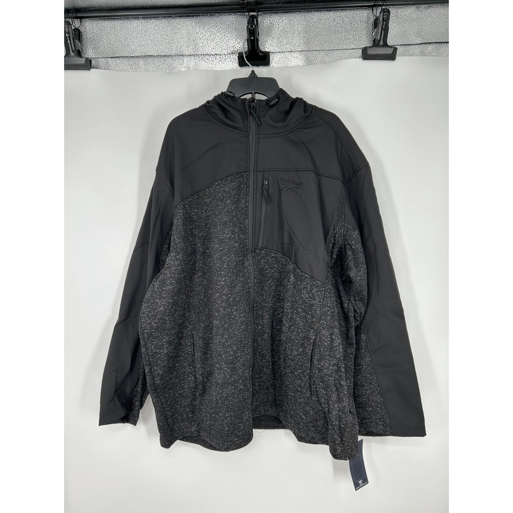 Reebok Jacket Mens 5XL Black Heather Hooded Long Sleeve Fleece Lined Full Zip Up